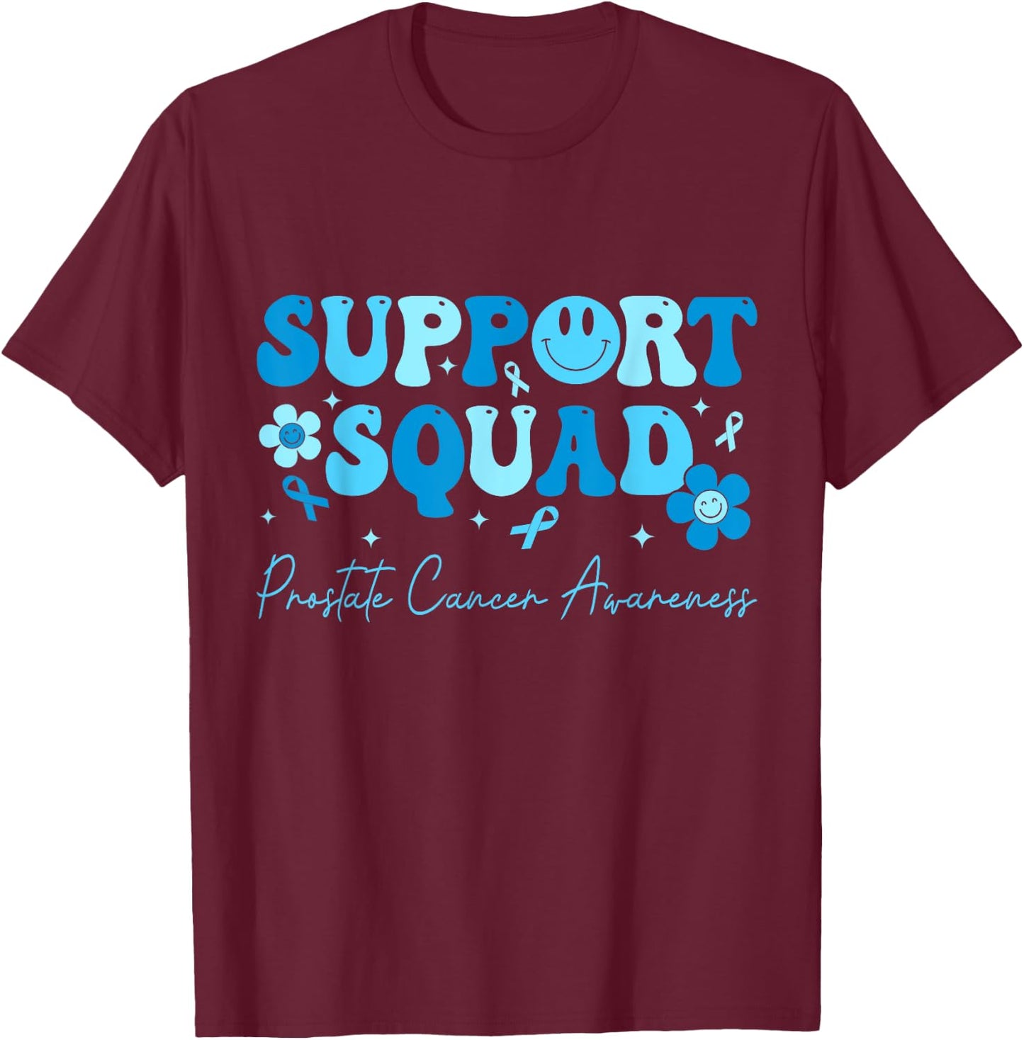 Groovy Support Squad Blue Ribbon Prostate Cancer Awareness T-Shirt - T-Shirt | Maroon
