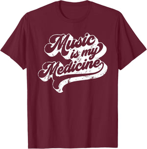 Music Is My Medicine Vintage 70s Retro Style Quote T-Shirt - T-Shirt | Maroon