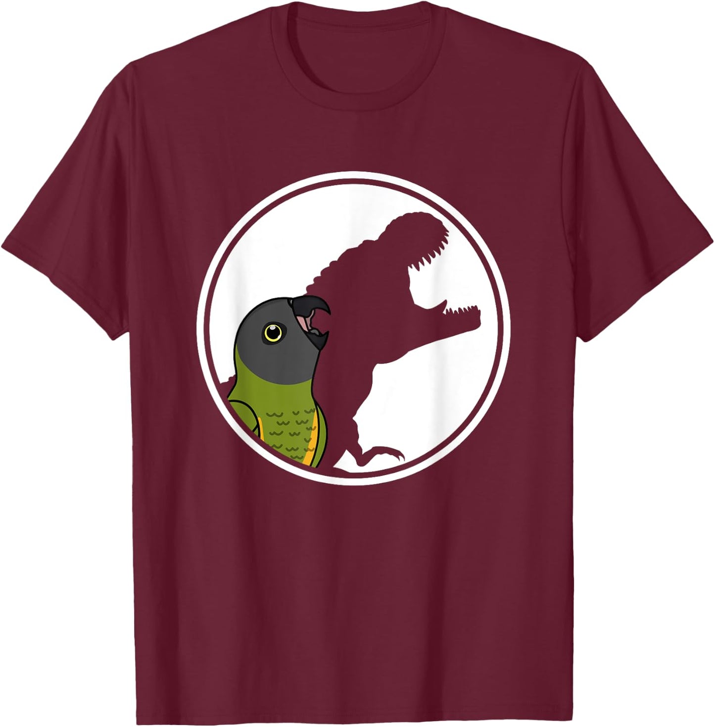 Parrot & T Rex Shadow I Senegal Parrot T-Shirt - T-Shirt | Maroon