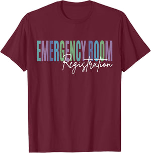 Emergency Room Registration ER Nurse - Black, -Adults, Short Sleeve, Regular Fit, Small T-Shirt - T-Shirt | Maroon