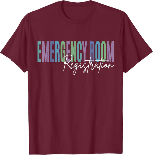 Emergency Room Registration ER Nurse - Black, -Adults, Short Sleeve, Regular Fit, Small T-Shirt - T-Shirt | Maroon
