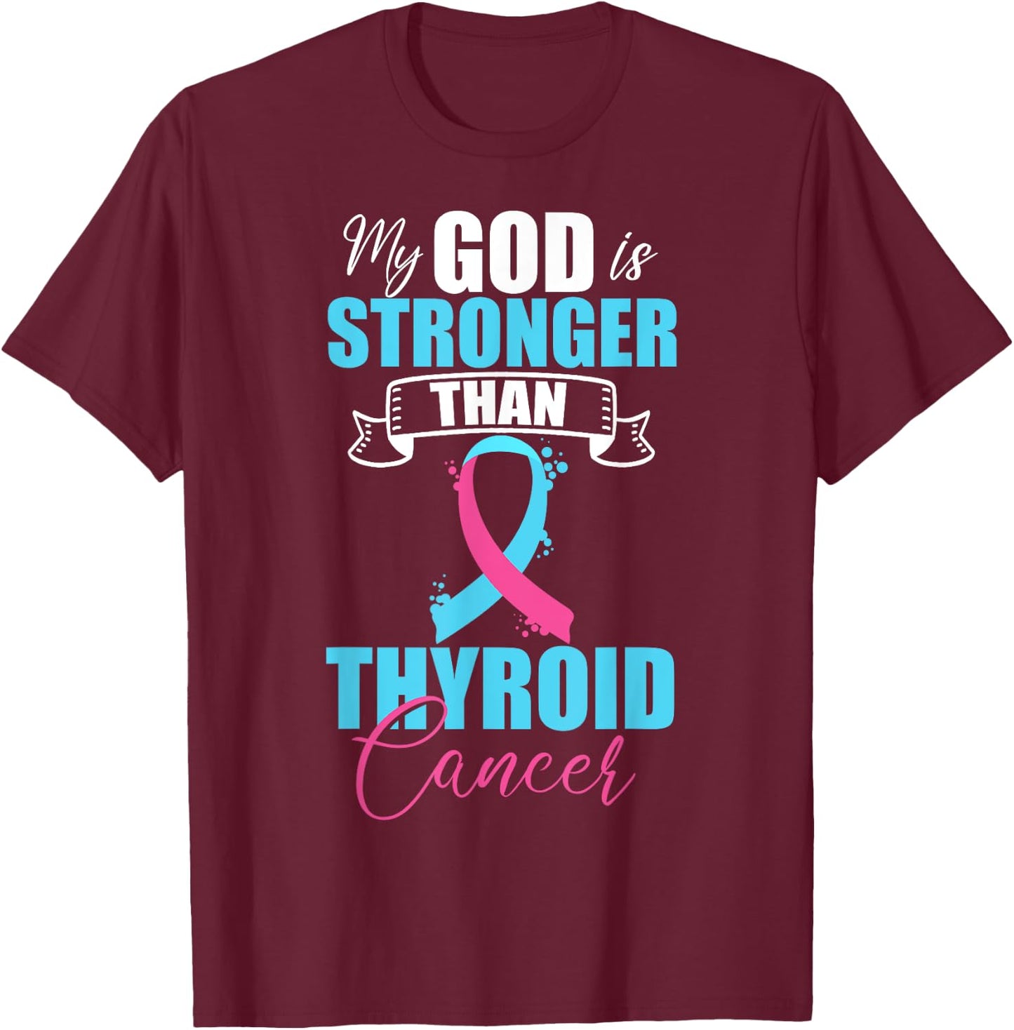 Thyroid Cancer Pink Purple Teal Ribbon Survivor Fighter T-Shirt - T-Shirt | Maroon