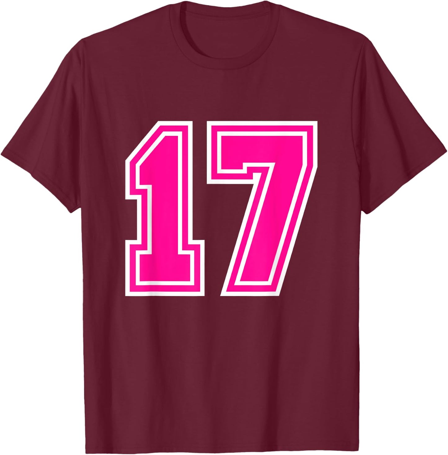 Number #17 Sport Pink Number T-Shirt - T-Shirt | Maroon