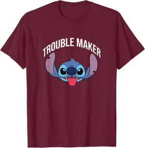 Disney Lilo & Stitch Trouble Maker Stitch Big Face Portrait T-Shirt - T-Shirt | Maroon