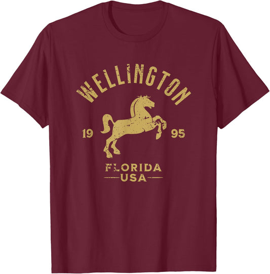 Wellington Florida USA Equestrian Horse Distressed Design T-Shirt - T-Shirt | Maroon