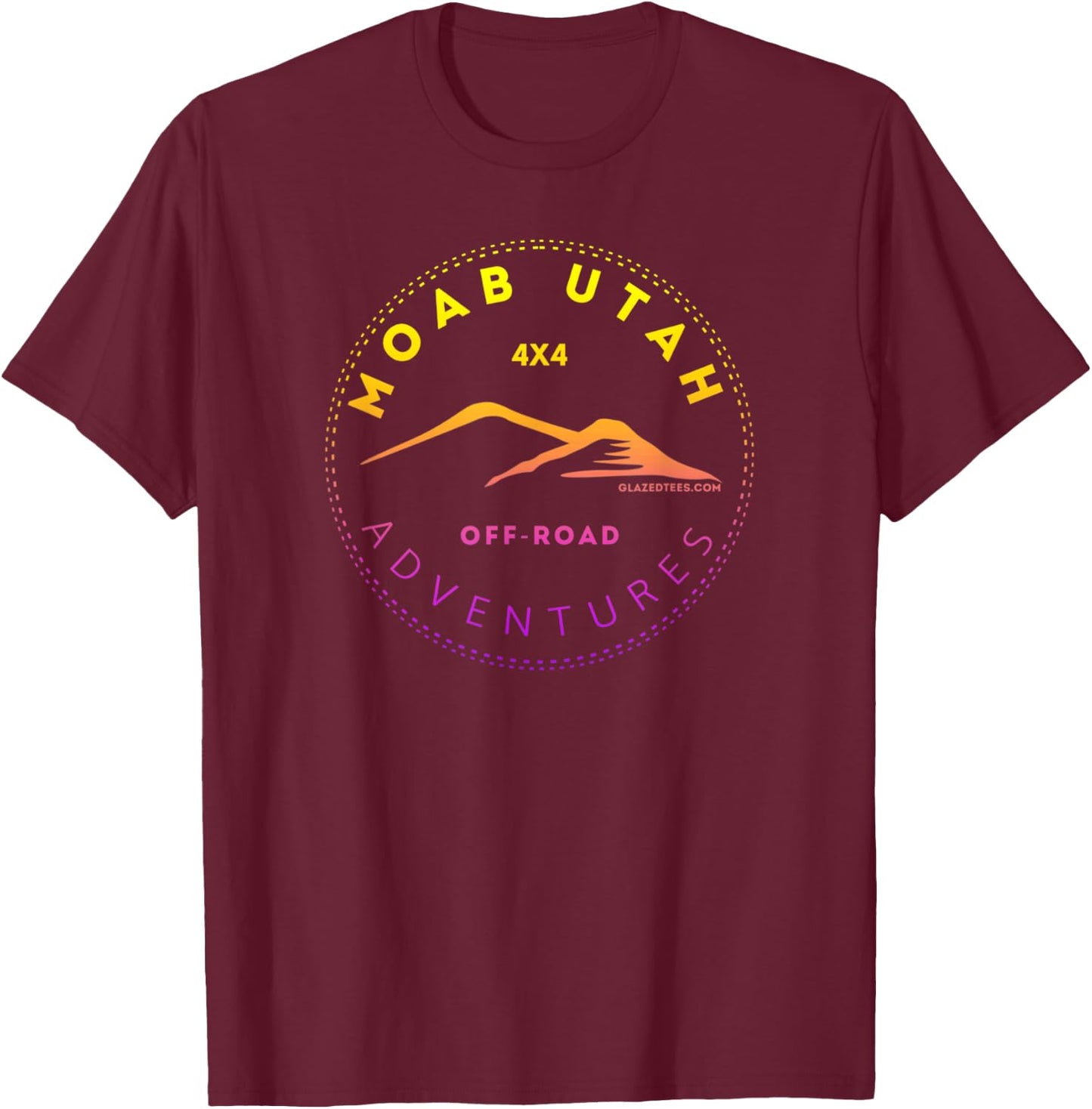 Moab Utah 4x4 Off Road Adventures Retro Sunset T-Shirt - T-Shirt | Maroon