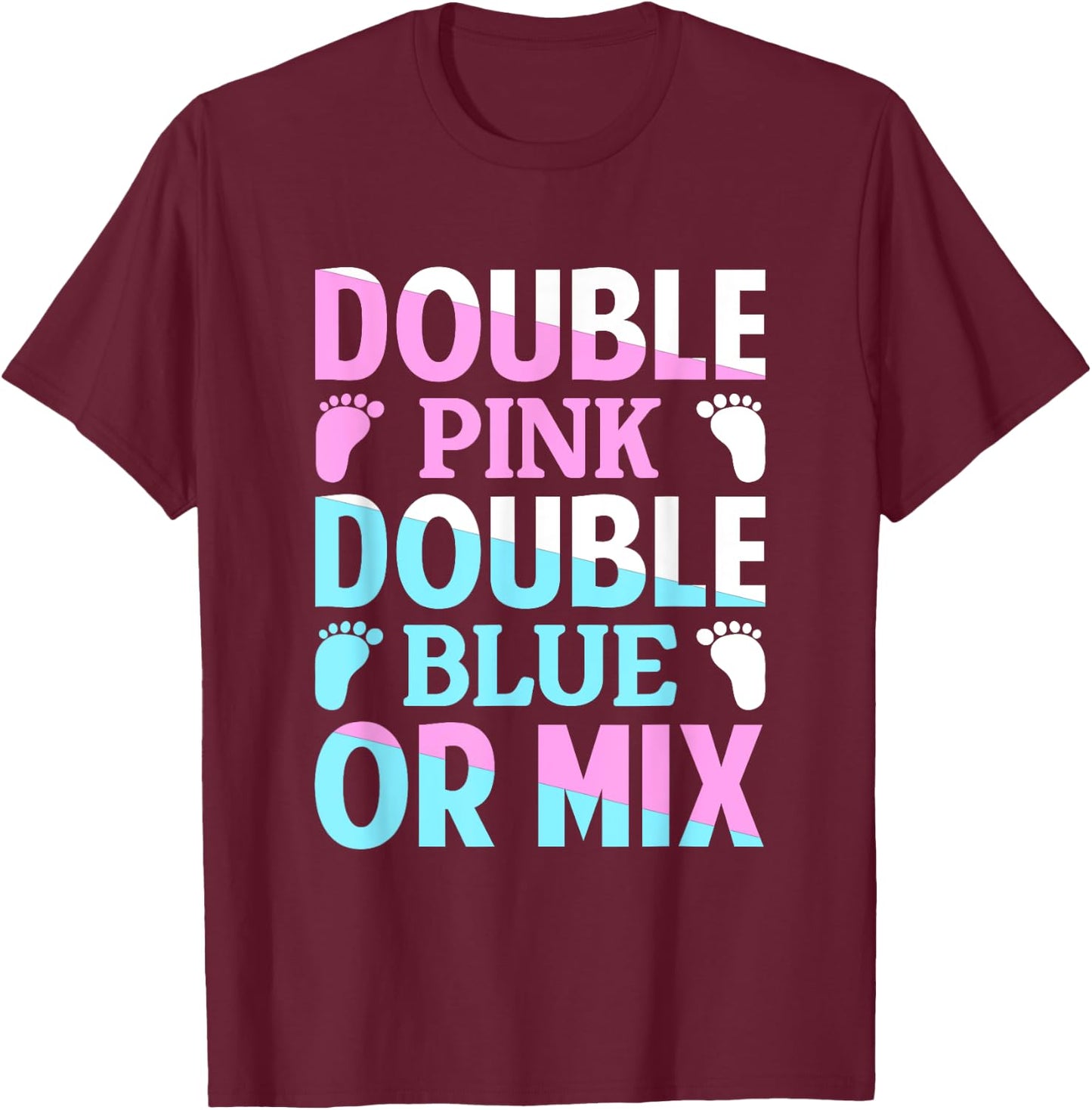 Double Pink Double Blue Mix Twin Gender Announcement Reveal T-Shirt - T-Shirt | Maroon
