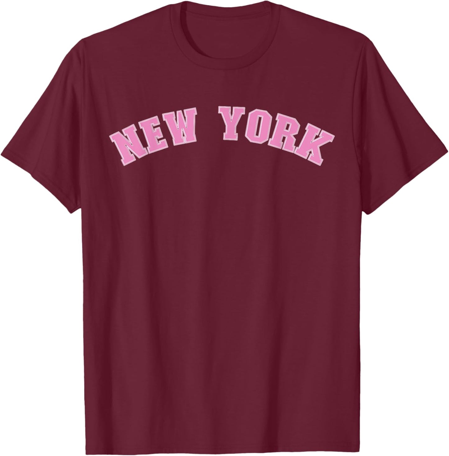 New York Varsity Style Pink Text T-Shirt - T-Shirt | Maroon
