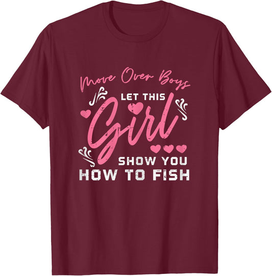 Mover Over Boys Girl Show How To Fish Fun Fishing Women Kids T-Shirt - T-Shirt | Maroon