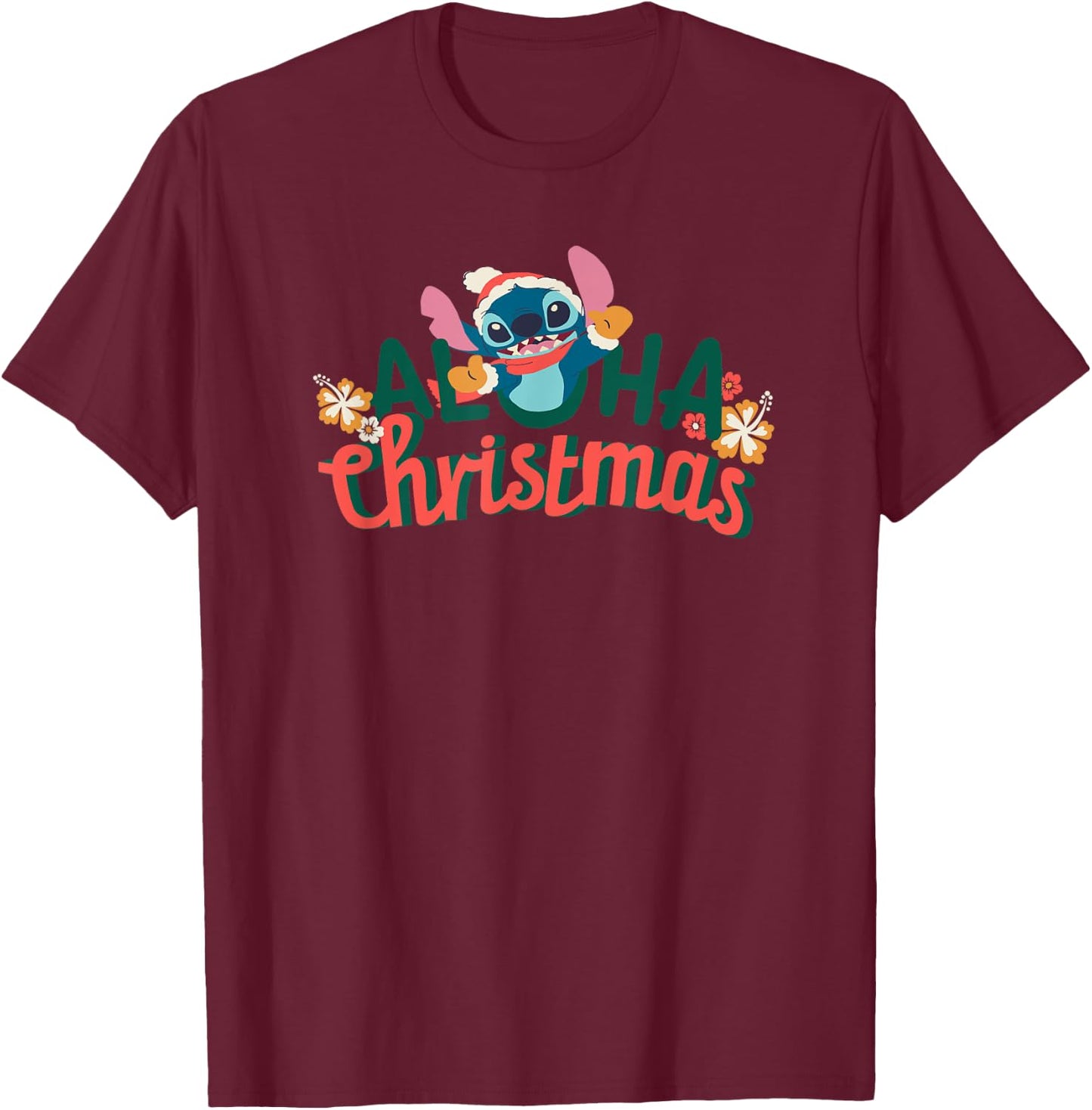Amazon Essentials Men's Stitch Smiling Aloha Christmas , Black Graphic Print, Small T-Shirt - T-Shirt | Maroon