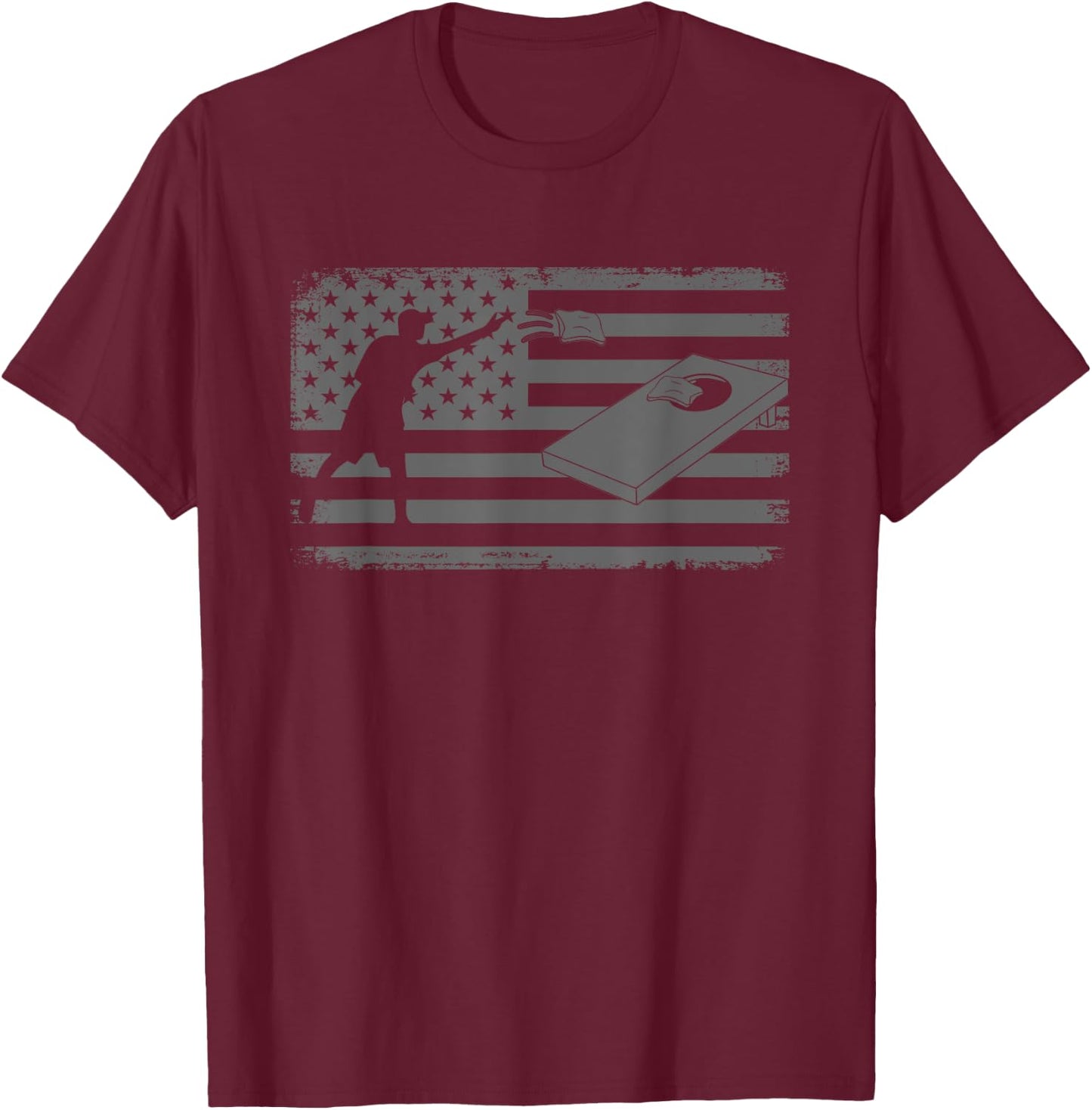 Cornhole Usa Flag Cornhole Team Bean Bag Funny Cornhole T-Shirt - T-Shirt | Maroon