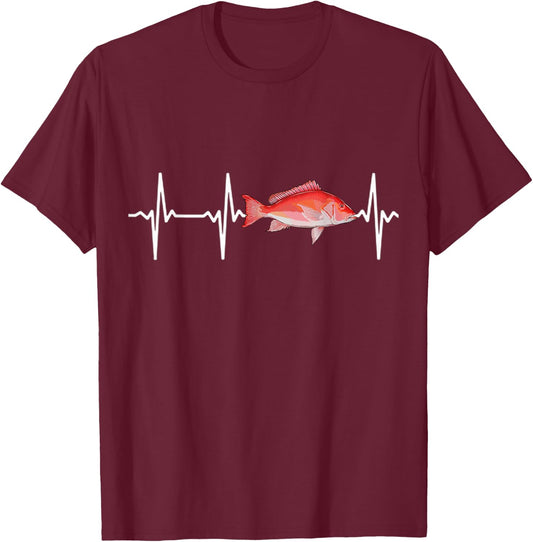 Red Snapper Heartbeat For Saltwater Fish Fishing Lovers T-Shirt - T-Shirt | Maroon