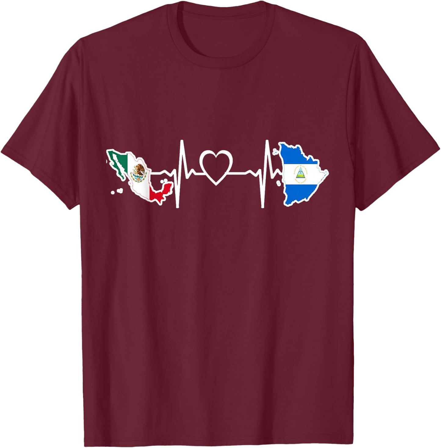 Mexico Nicaragua Flag - Mexican Nicaraguan HeartBeat T-Shirt - T-Shirt | Maroon
