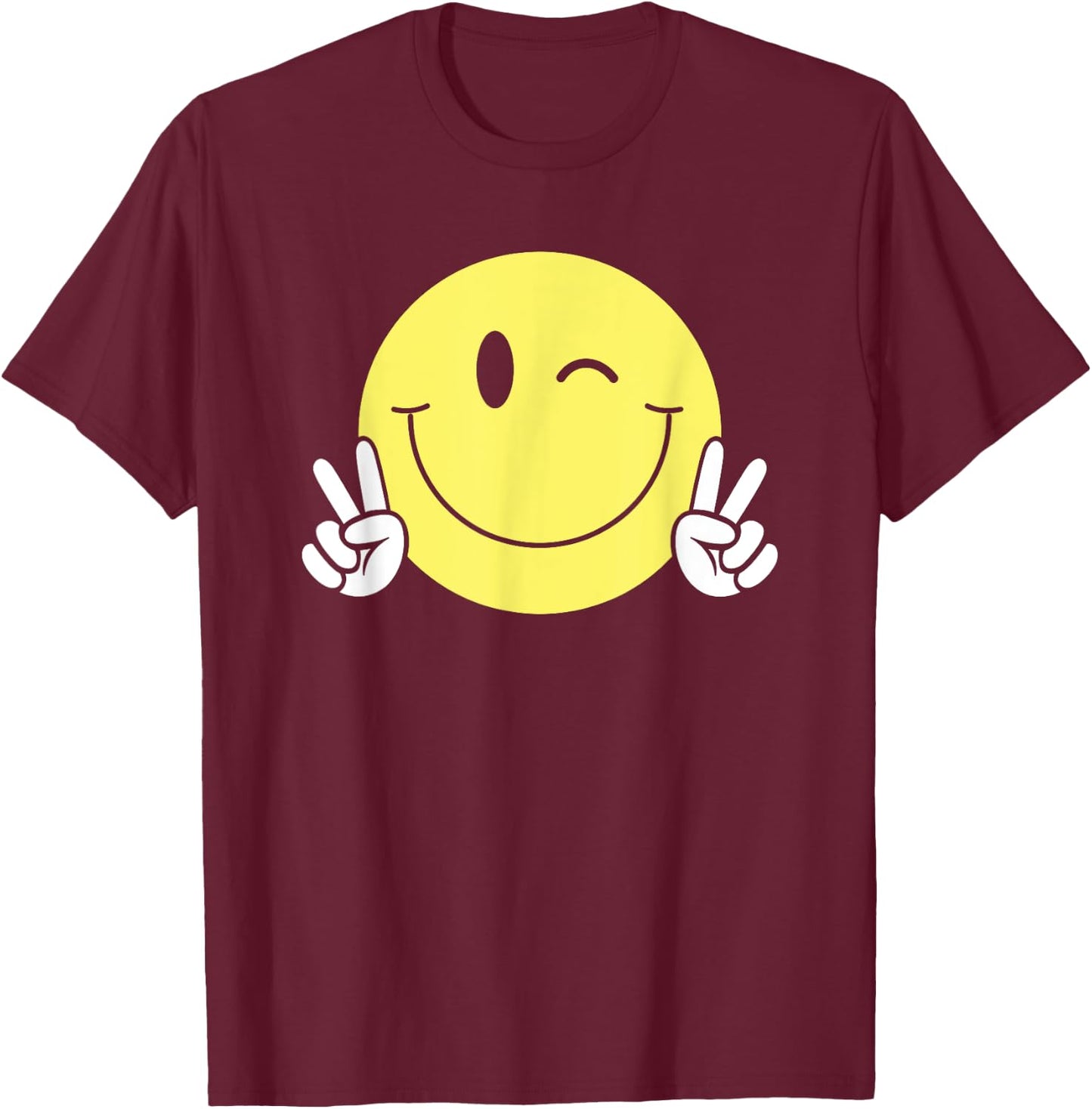 Winking Smile Face Peace Shirt Cute Happy Wink Smiling Face T-Shirt - T-Shirt | Maroon