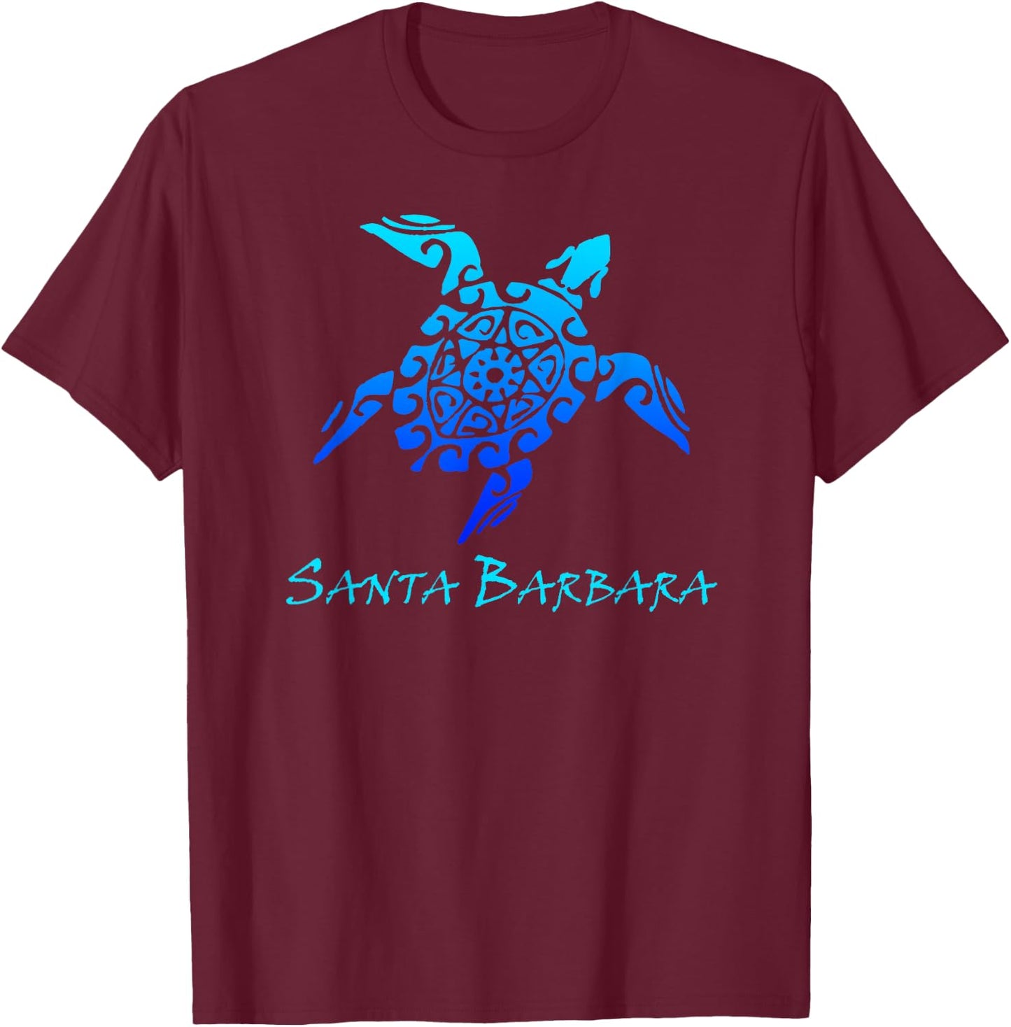 Santa Barbara, California Vintage Retro Tribal Sea Turtle T-Shirt - T-Shirt | Maroon