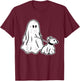 Ghost Holding Puppy Dog Halloween Costume Ghoul Doggie Women Kids T-Shirt - T-Shirt | Maroon