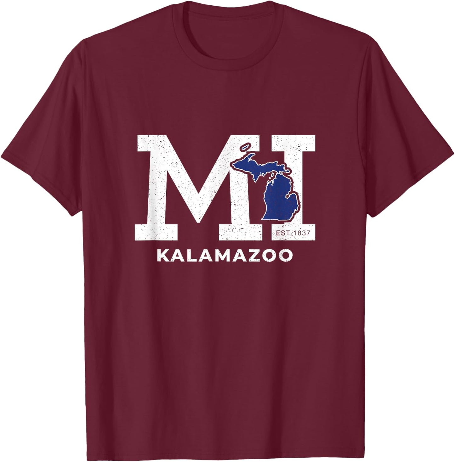 Kalamazoo Michigan MI Block Letters Vintage Athletic Sport T-Shirt - T-Shirt | Maroon