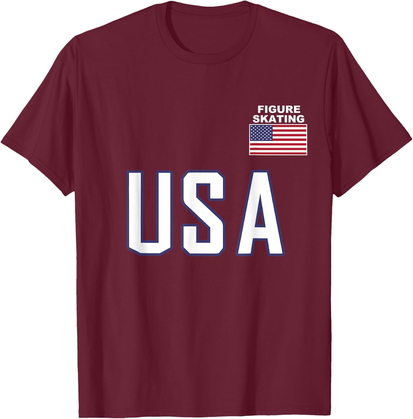 USA Flag Figure Skating Ice Skating Equipment Girl T-Shirt - T-Shirt | Maroon
