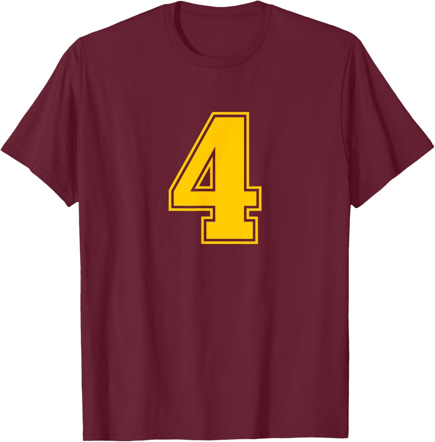 Yellow Sports Team Number #4 T-Shirt - T-Shirt | Maroon