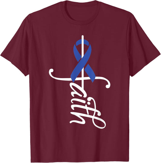 Faith Cancer Support - Ribbon Rectal Cancer Awareness T-Shirt - T-Shirt | Maroon