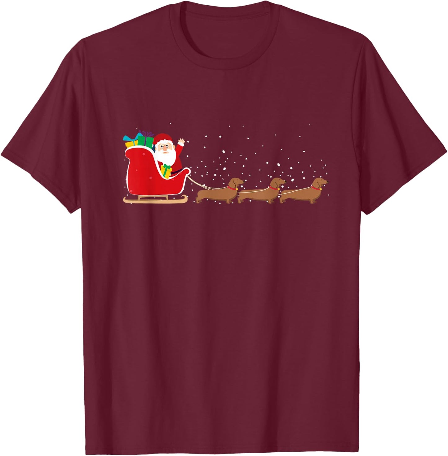 Dachshund Santa Christmas Sleigh - Funny Dachshund Xmas T-Shirt - T-Shirt | Maroon