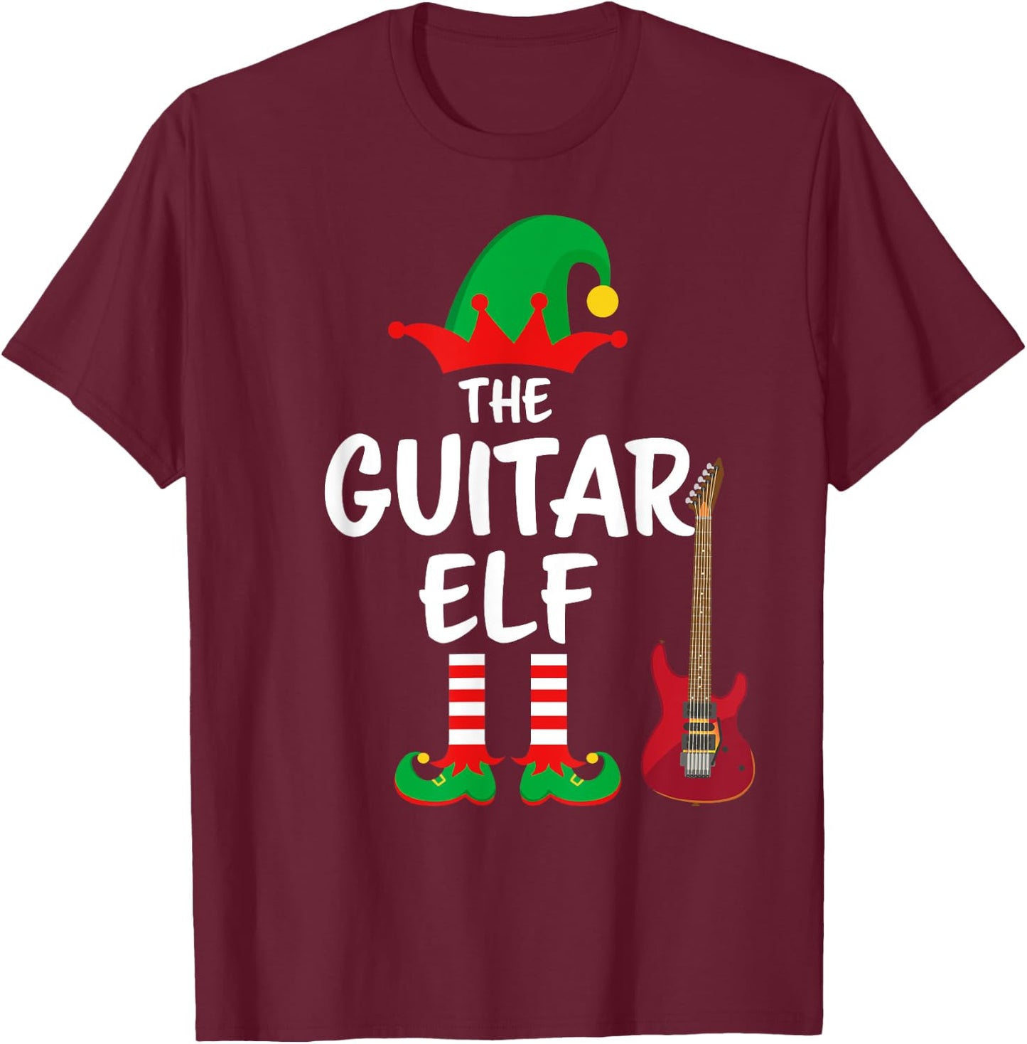 The Guitar Elf Matching Family Christmas T-Shirt - T-Shirt | Maroon