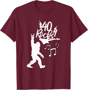 Rockin' Bigfoot 40th Birthday 40 Rock Hand Rock Music Fans T-Shirt - T-Shirt | Maroon