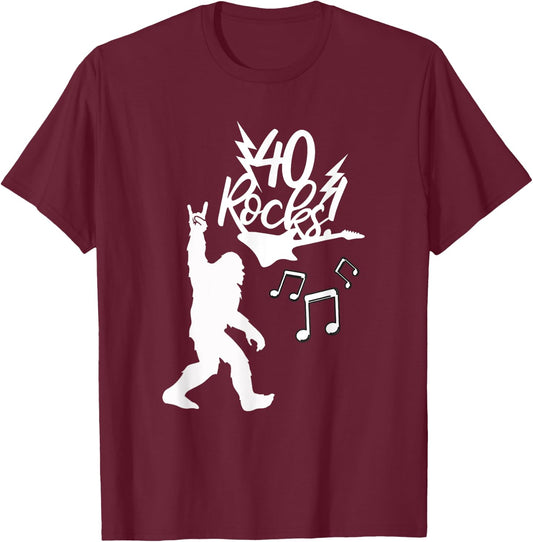 Rockin' Bigfoot 40th Birthday 40 Rock Hand Rock Music Fans T-Shirt - T-Shirt | Maroon