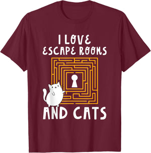 Cute I Love Escape Rooms And Cats Puzzle Game Mystery T-Shirt - T-Shirt | Maroon