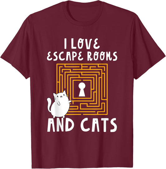 Cute I Love Escape Rooms And Cats Puzzle Game Mystery T-Shirt - T-Shirt | Maroon