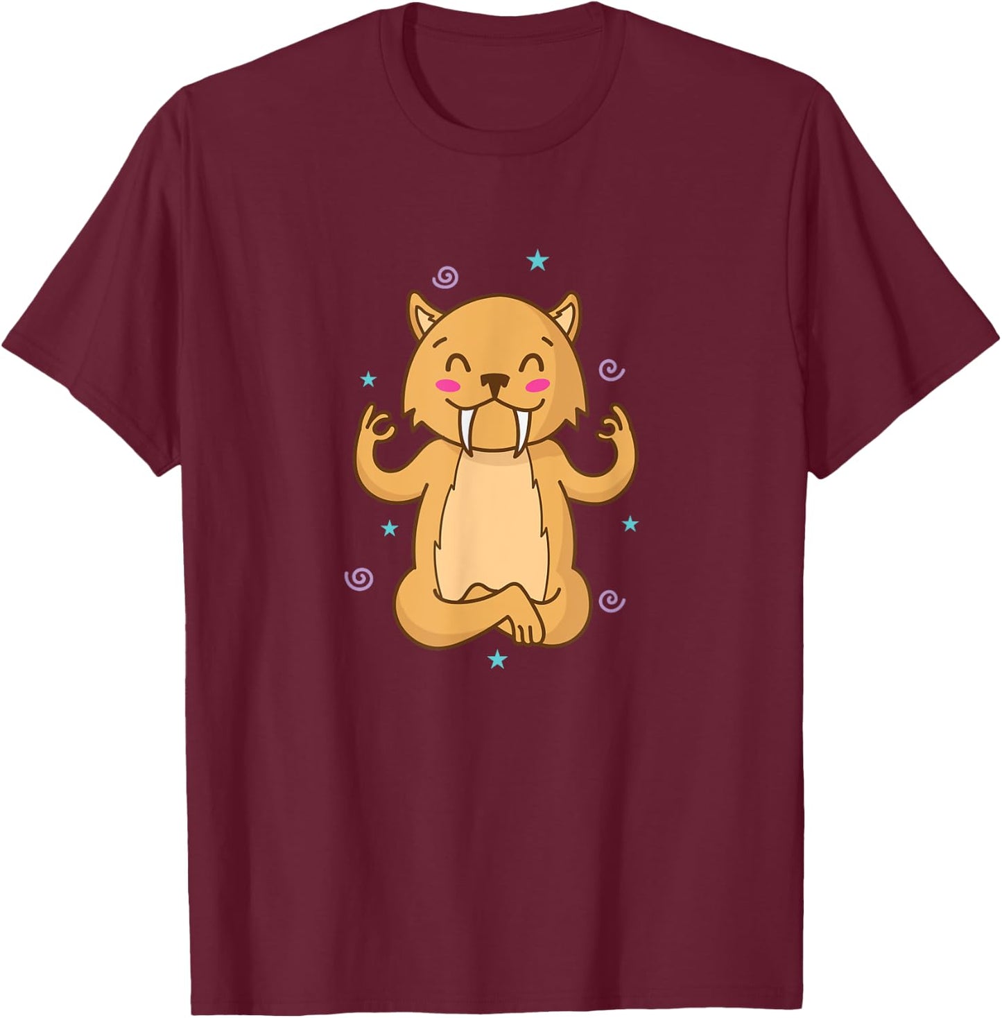 Saber Tooth Tiger meditates wild Cat Predator Men Women Kids T-Shirt - T-Shirt | Maroon