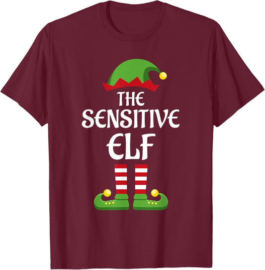 Sensitive Elf Family Matching Group Christmas T-Shirt - T-Shirt | Maroon