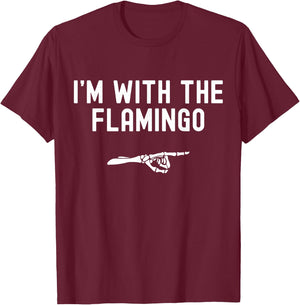 I'm With The Flamingo Funny Halloween Spooky Skeleton Hand T-Shirt - T-Shirt | Maroon