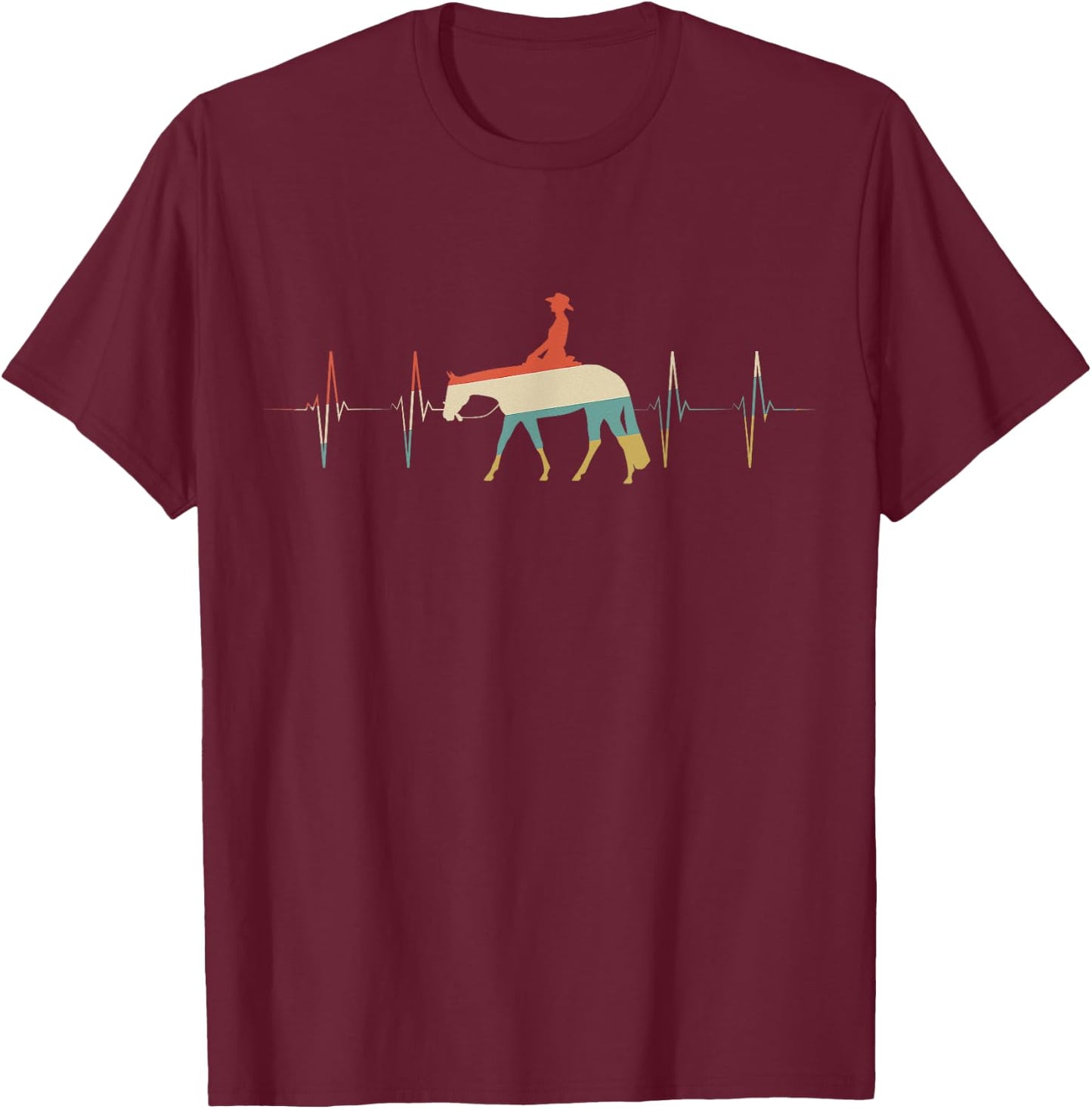 Western Pleasure Heartbeat Retro ECG EKG T-Shirt - T-Shirt | Maroon