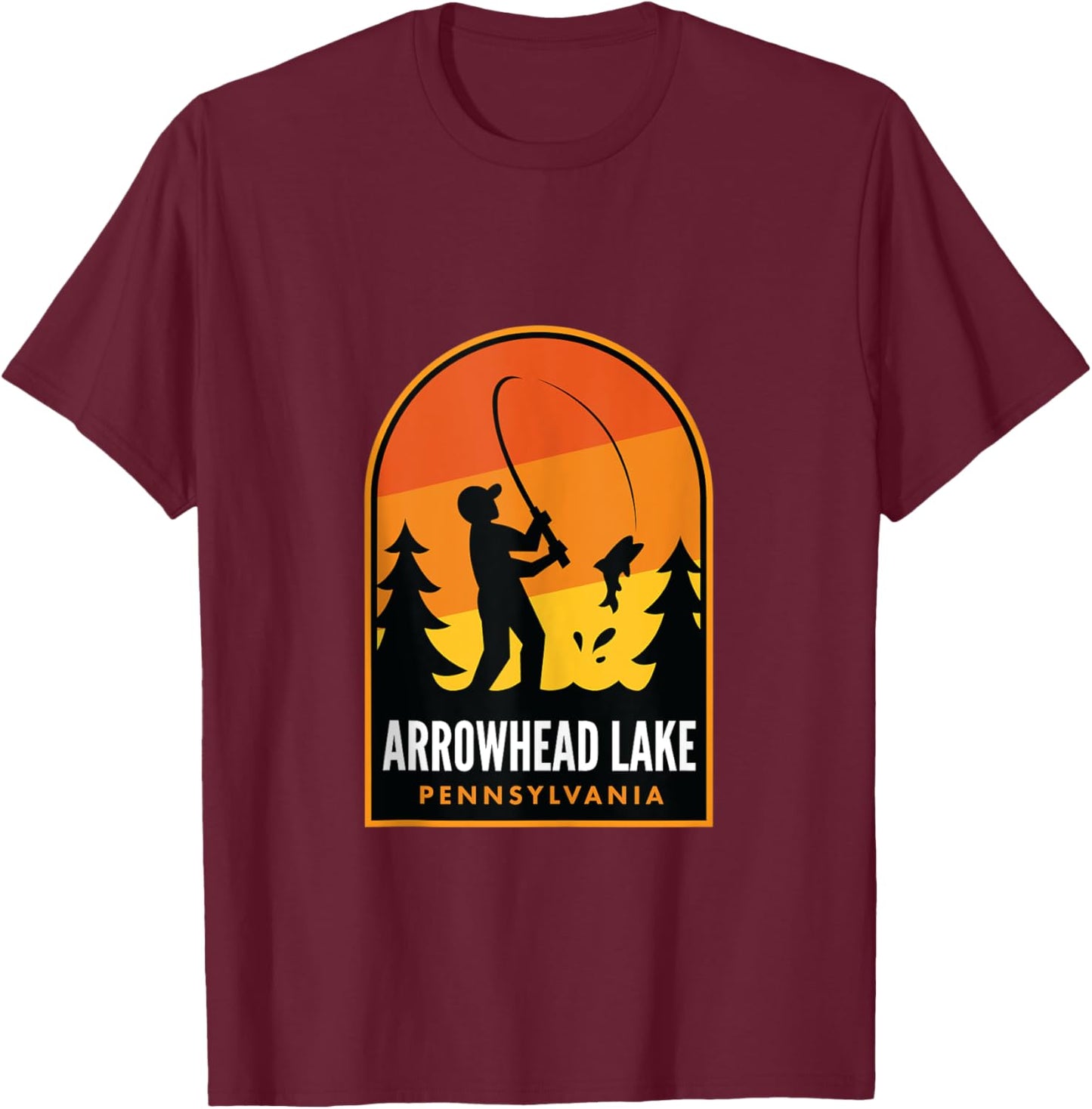 Arrowhead Lake Pennsylvania Fishing T-Shirt - T-Shirt | Maroon
