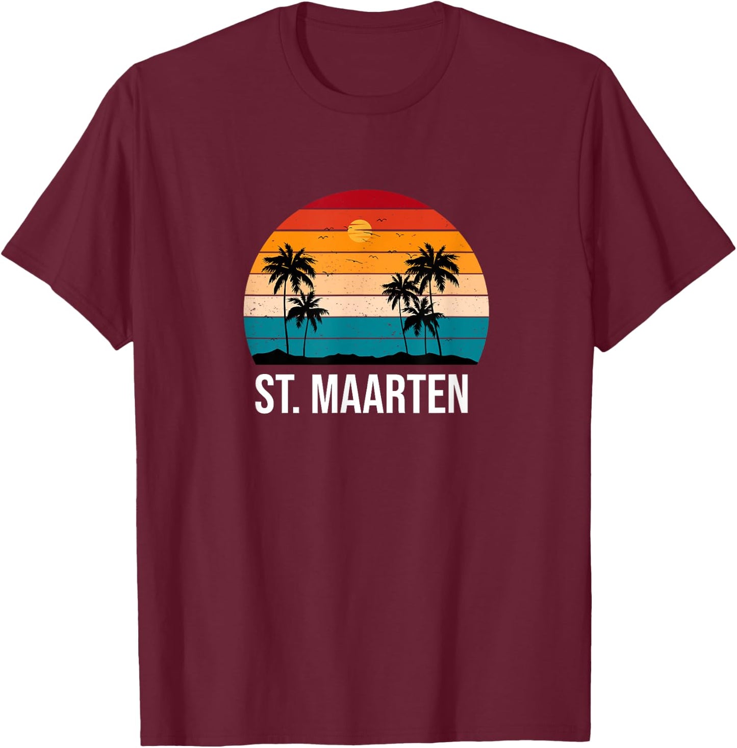 St. Maarten Vacation Souvenir Sun Palm Tree Beach Ocean T-Shirt - T-Shirt | Maroon