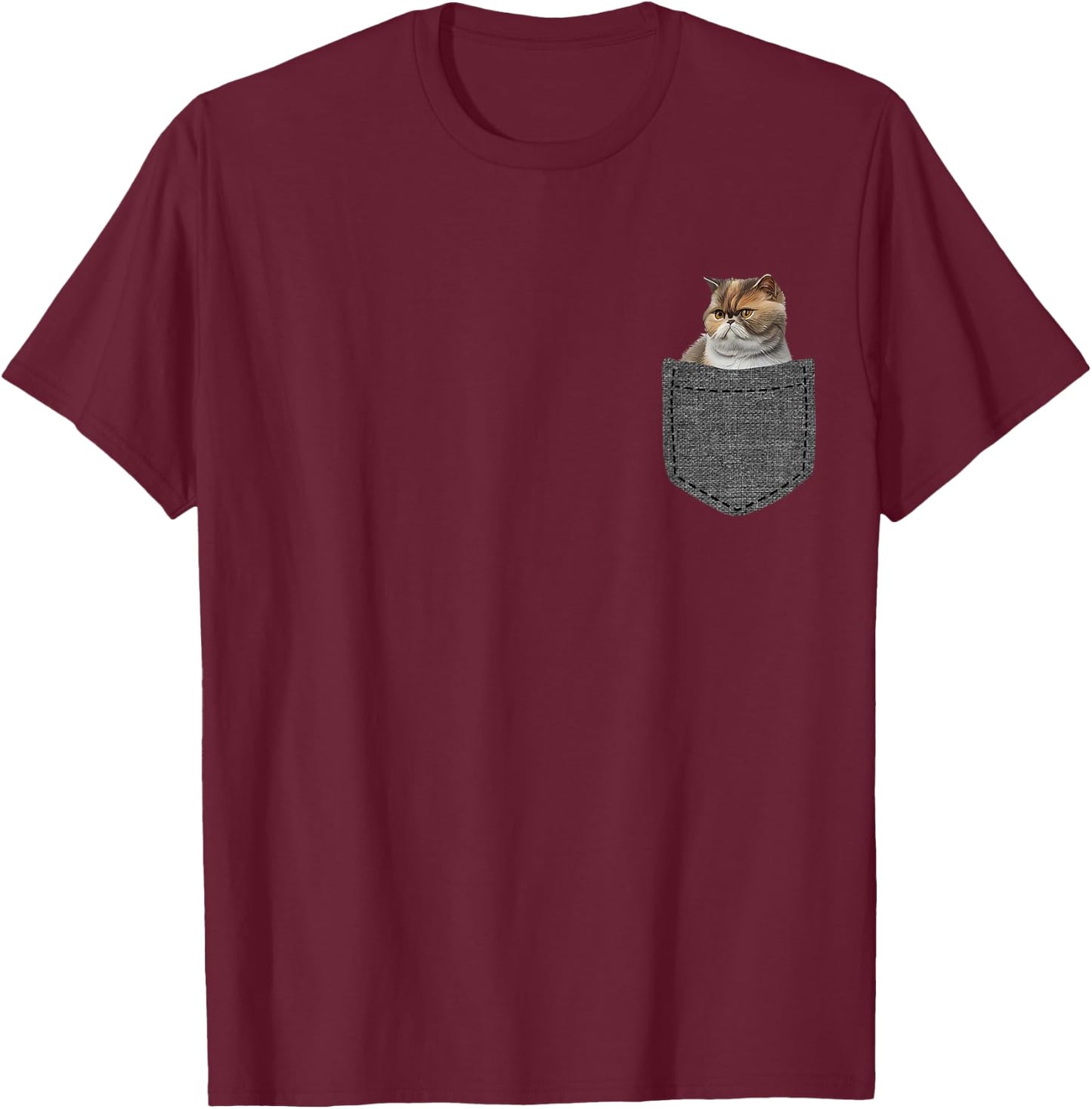 Persian Cat in Pocket T-Shirt - T-Shirt | Maroon