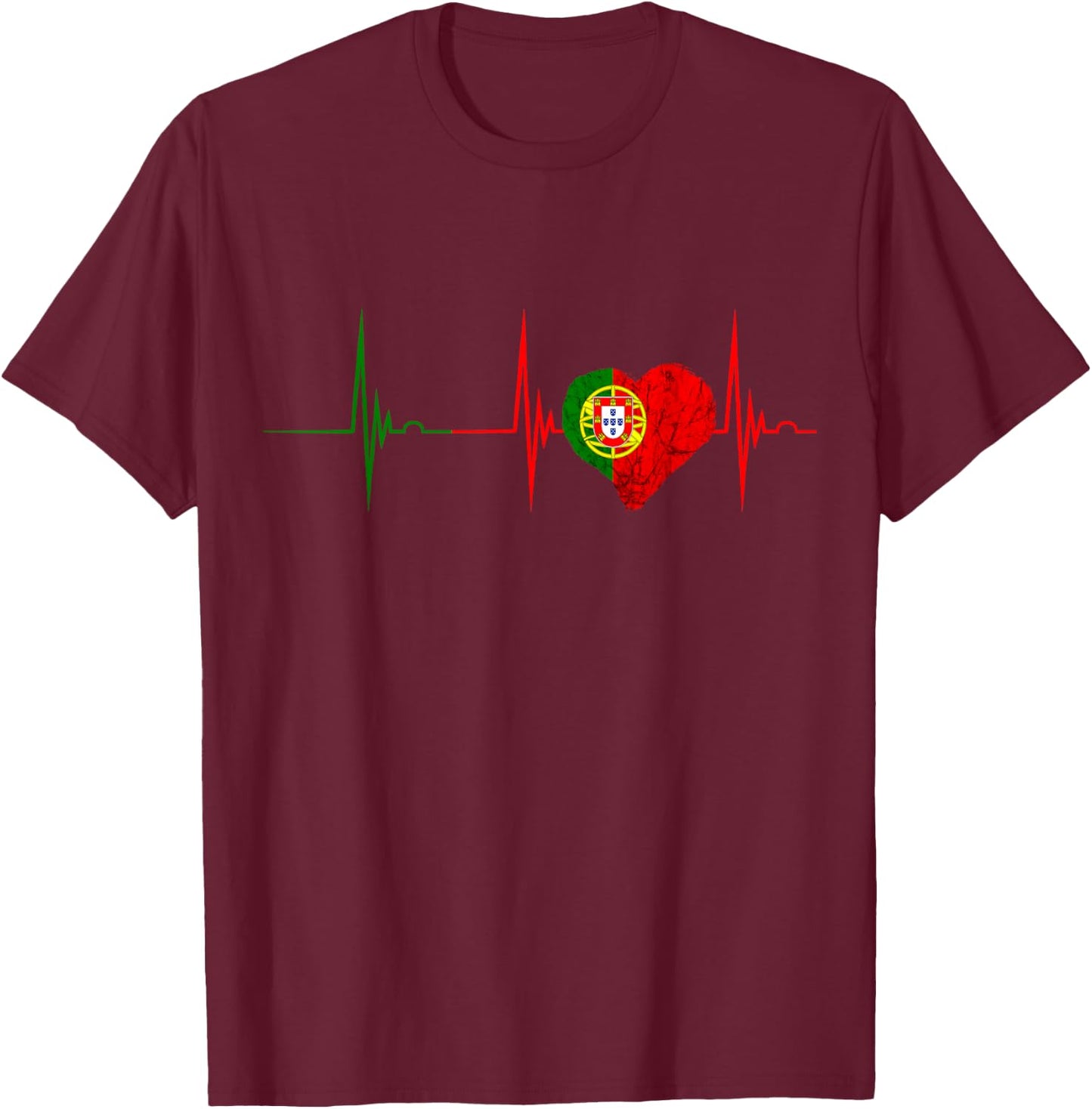 Heartbeat EKG Pulse Portugal Portugal Flag Portuguese Pride T-Shirt - T-Shirt | Maroon