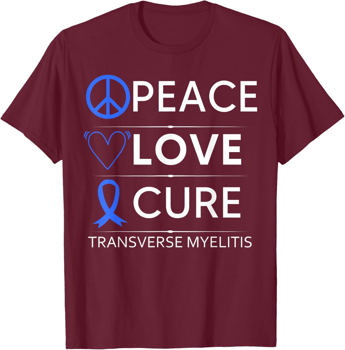 Transverse Myelitis Awareness Spine Warrior Blue Ribbon T-Shirt - T-Shirt | Maroon