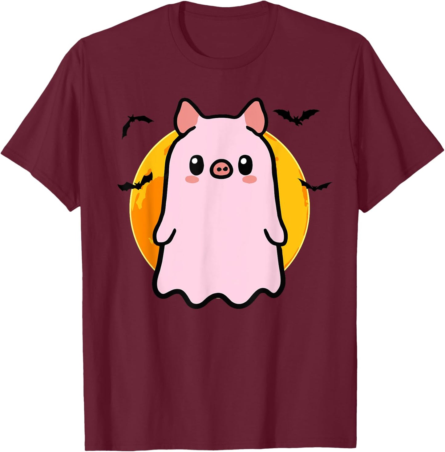 Cute Pig Ghost Kawaii Halloween T-Shirt - T-Shirt | Maroon