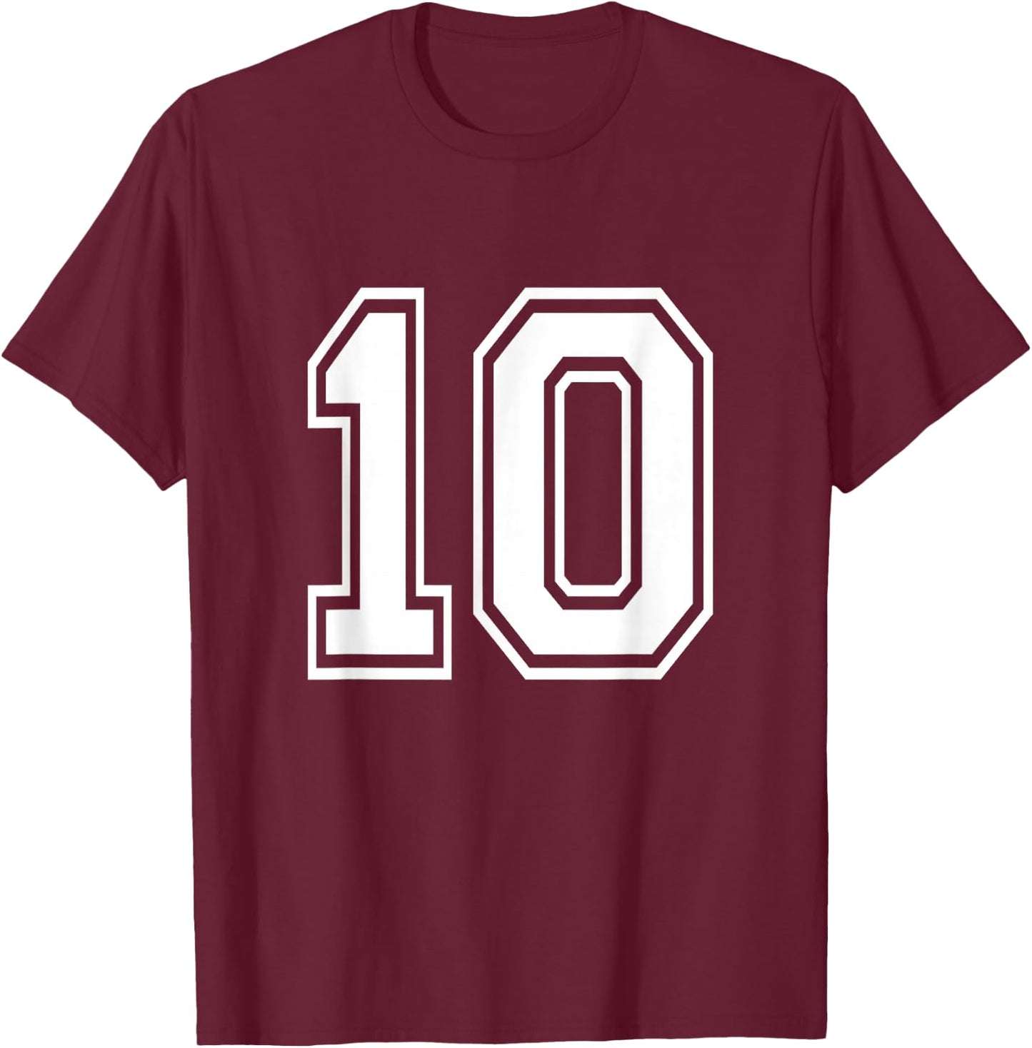Number 10 Front + Back Varsity Sports Team 10th Birthday T-Shirt - T-Shirt | Maroon