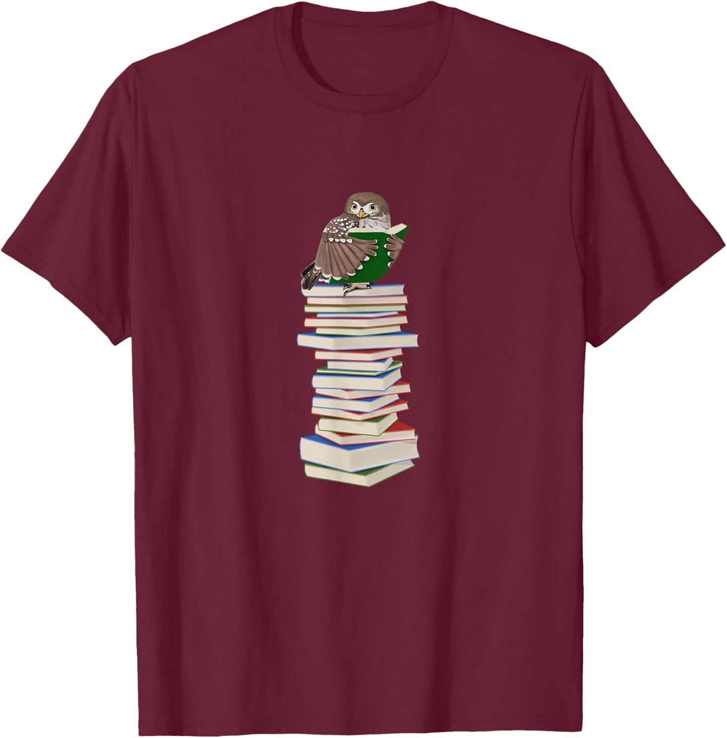 Owl with Books Bird Birdlover Birdwatcher Animal Biologist T-Shirt - T-Shirt | Maroon