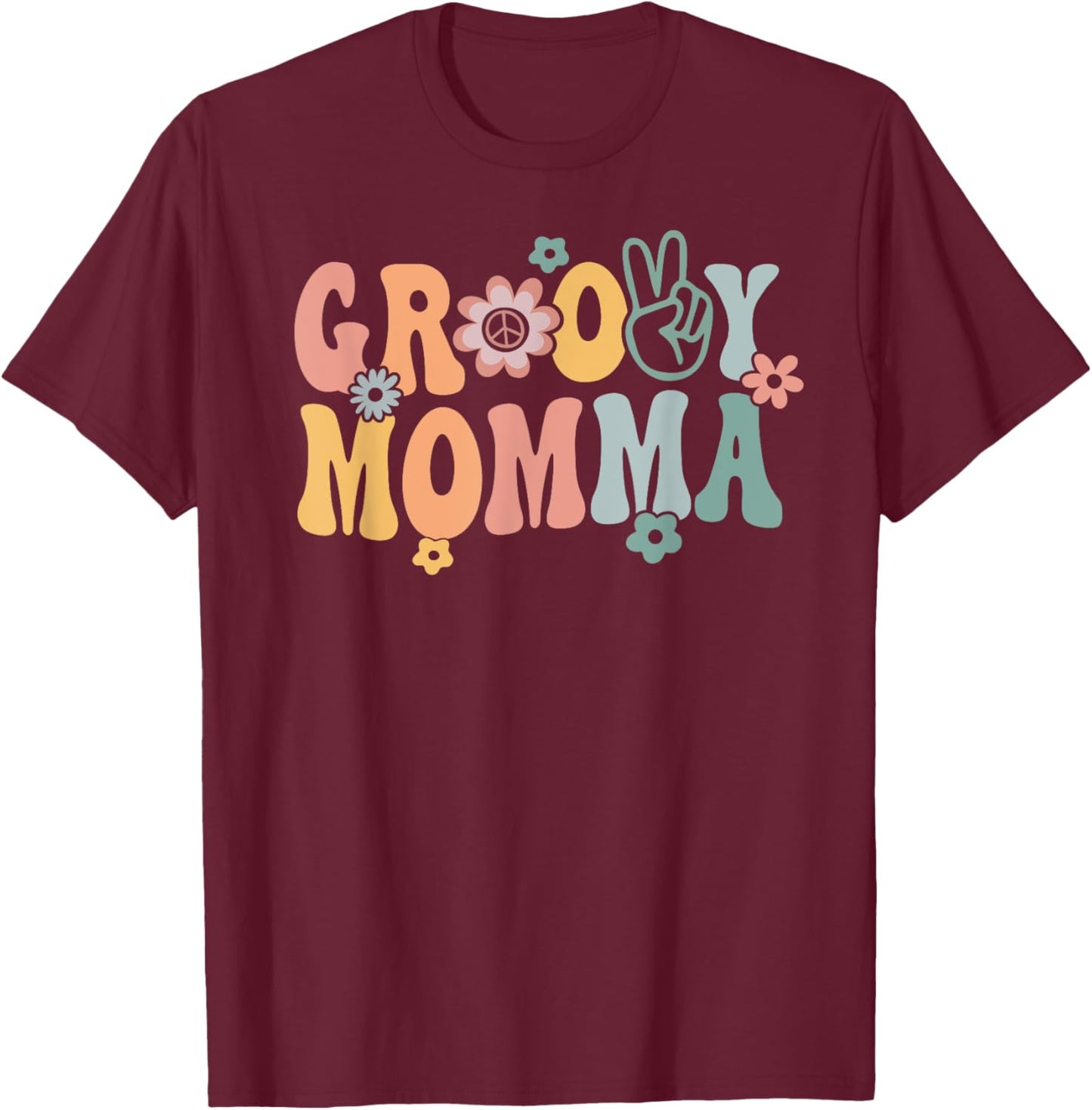 Groovy Momma Retro Mom Matching Family 1st Birthday Party T-Shirt - T-Shirt | Maroon