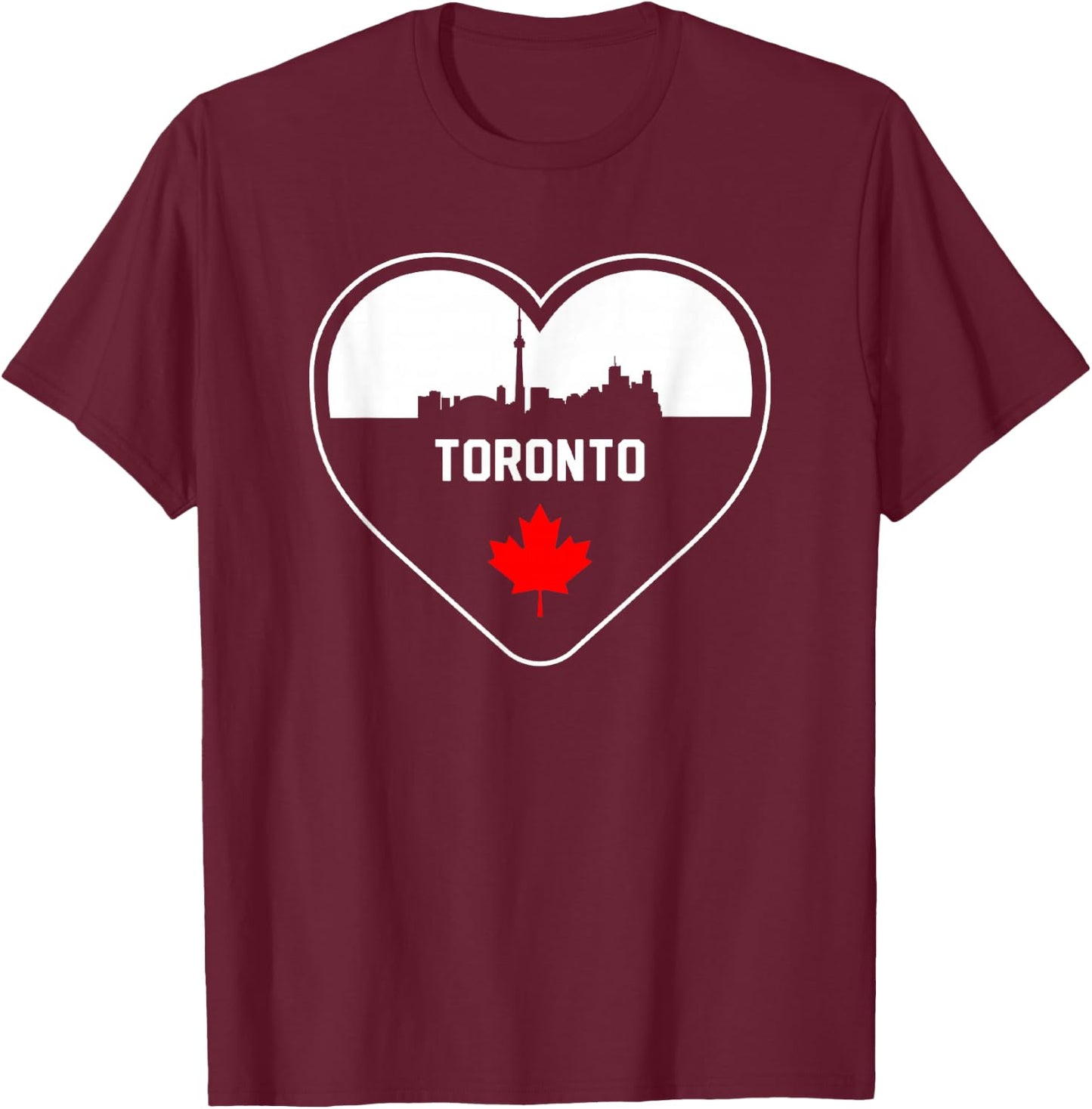 Love Toronto City Skyline and Maple Leaf Outline In Heart T-Shirt - T-Shirt | Maroon