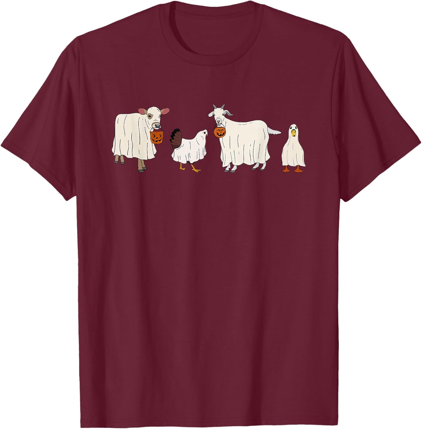 Funny Ghost Cow Halloween Farm Animals Pumpkin Spooky Season T-Shirt - T-Shirt | Maroon