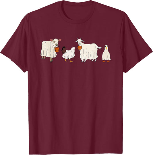 Funny Ghost Cow Halloween Farm Animals Pumpkin Spooky Season T-Shirt - T-Shirt | Maroon