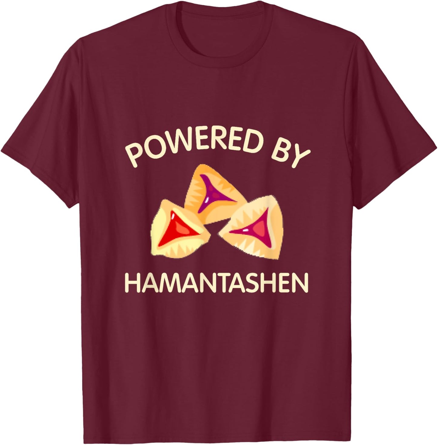 Powered By Hamantashen Happy Purim Costume Party Jewish T-Shirt - T-Shirt | Maroon