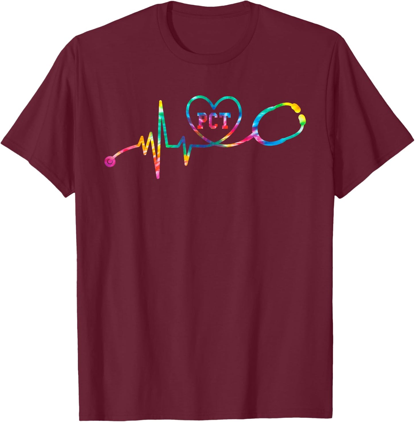 Tie Dye Heartbeat PCT Patient Care Technician Nursing Gift T-Shirt - T-Shirt | Maroon