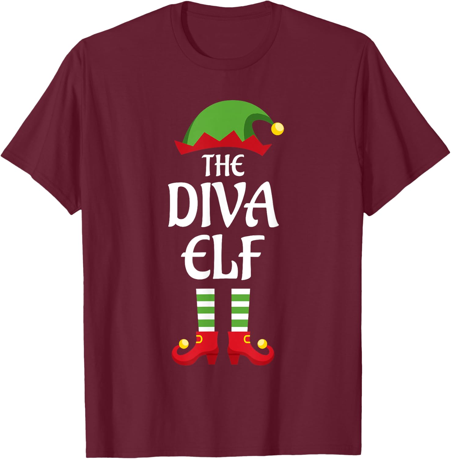 Diva Elf Family Matching Group Christmas Mom T-Shirt - T-Shirt | Maroon