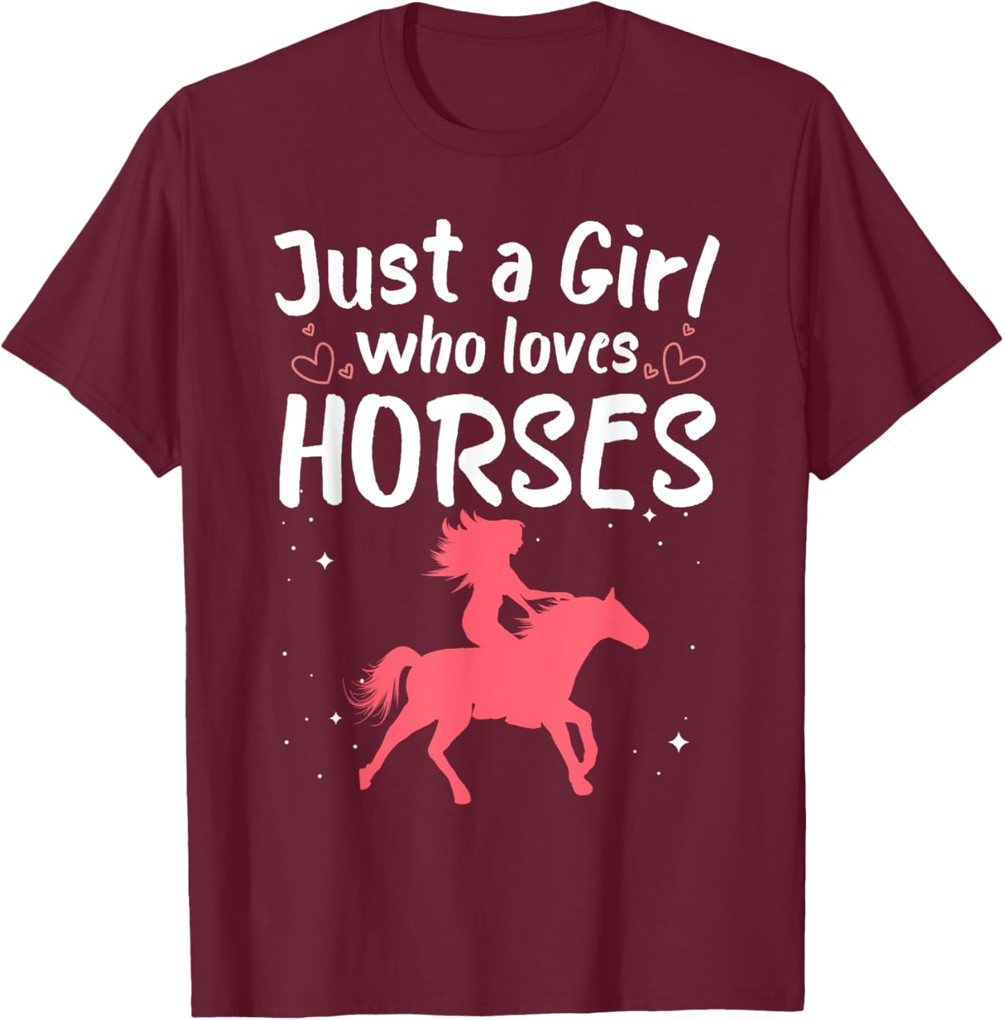 Cute Horse Design Girls Horse Riding Equestrian T-Shirt - T-Shirt | Maroon